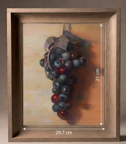 Nature Morte "Raisins" – Peinture à l'Huile Originale sur Carton (Format A4) – Décoration Cuisine & Vigne