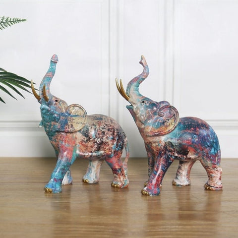 Duo statue éléphant multicolore